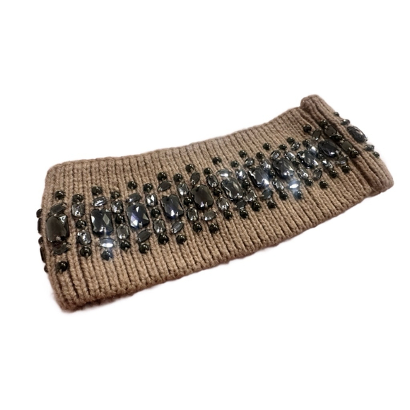 Express Rhinestone Knit Headband Embellished Ear Warmers Mauve Pink/Tan One Size - Picture 2 of 7